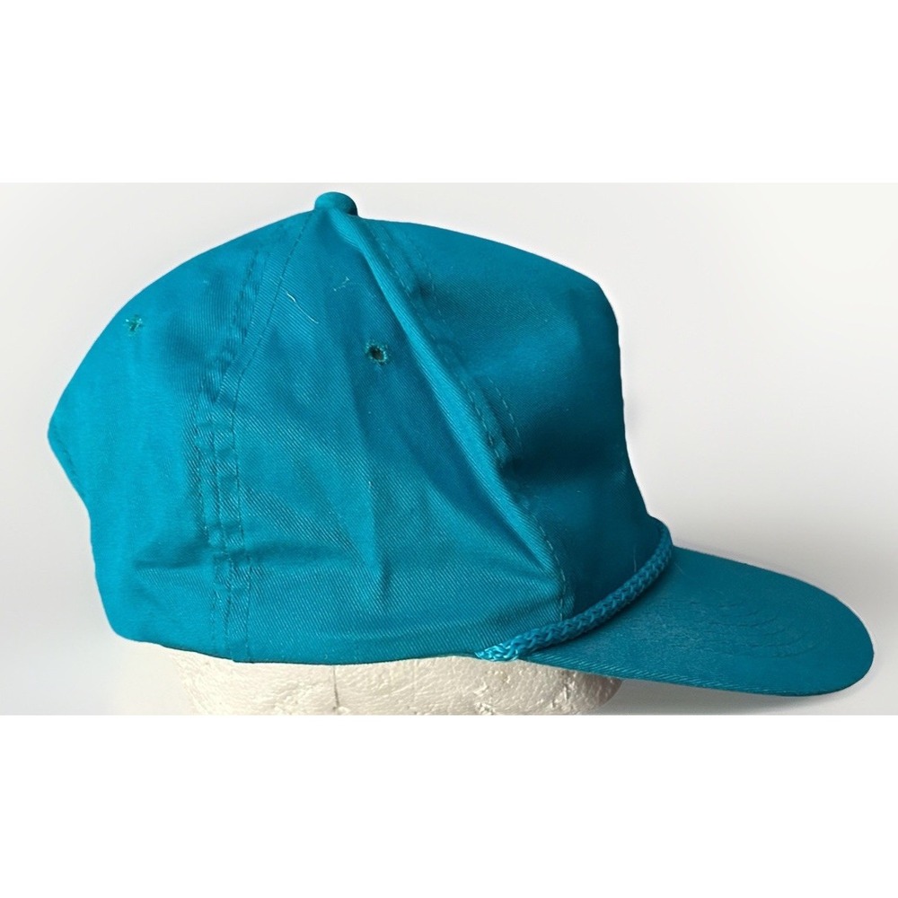 Vintage 80s 90s Blank Rope Snapback Hat Teal Blue YoungAn Hat Co Cotton OSFA - Picture 4 of 5